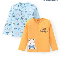 Babyoye 100% Cotton With Eco Jiva Finish Full Sleeves Vest With Bear Print Pack of 2- Yellow & Blue-image-32