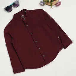 Milou Cotton Full Sleeves Solid Bio Washed Shirt - Maroon-picture-10