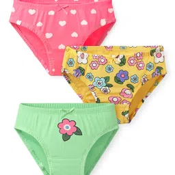 Babyoye Cotton Elastane Knit PantiesWith Floral & Heart Print Pack Of 3 - Green Pink & Yellow-picture-16