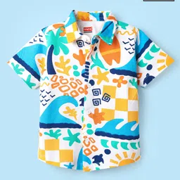Babyhug Cotton Knit Half Sleeves Shirt With Abstract Print - White-image-76