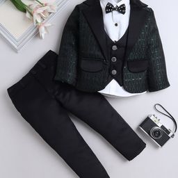Fourfolds Full Sleeves Abstract Embroidered 3 Piece Party Suit Set With Bow - Green-picture-31