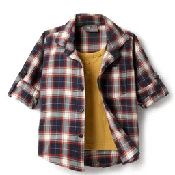 Dapper Dudes Full Sleeves Checked Shirt With Attached Tee - Navy Blue-picture-24