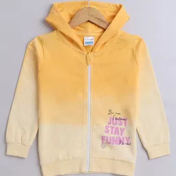 BUMZEE Looper Knit Full Sleeves Text Printed Hooded Sweatjacket - Yellow-image-48