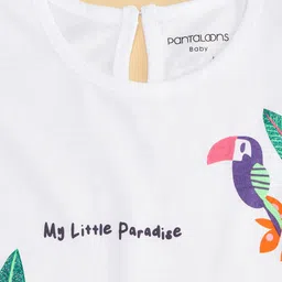 Pantaloons Baby Cap Sleeves Jungle Theme Bird & Elephant Printed Tee - Off White image 3