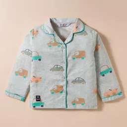 Enfance Core Full Sleeves Cars Printed Coordinating Night Suit Set - Green image 2