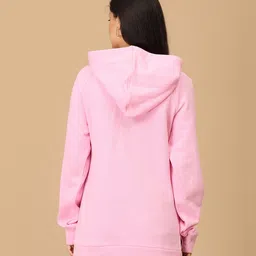 The Mom Store Cotton Knit Full Sleeves Solid Maternity Hooded Sweatshirt With Side Zipper Nursing Access - Pink image 3