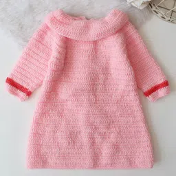 Woonie Hand Knitted Full Sleeves Floral & Bow Applique Detailed Sweater - Pink image 3