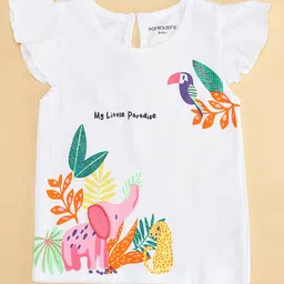 Pantaloons Baby Cap Sleeves Jungle Theme Bird & Elephant Printed Tee - Off White image 4