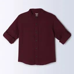 Milou Cotton Full Sleeves Solid Bio Washed Shirt - Maroon image 4