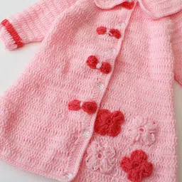 Woonie Hand Knitted Full Sleeves Floral & Bow Applique Detailed Sweater - Pink image 4