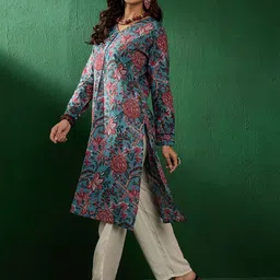 InWeave Women Cold-Shoulder Sleeves Thread Work Kurta image 2