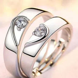 Ringzinnie Unisex Set Of 2 Stainless Steel Stones Studded Couple Adjustable Finger Rings-picture-19