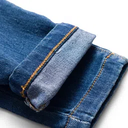Babyhug Denim Full Length Washed Jeans with Stretch - Blue image 4