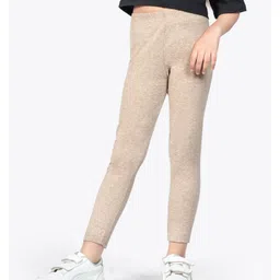 Ariel Cotton Knit Pack Of 2 Solid Non Transparent Leggings - Brown & Pink image 5