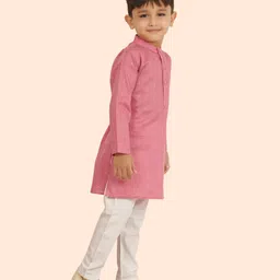 ETHNIKS NEURON Cotton Silk Woven Full Sleeves Ethnic Foil Printed Kurta Pyjama Set - Magenta image 5
