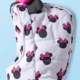 Babyhug Disney Woven Full Sleeves Hooded Winter Jacket With Minnie Mouse Print & Ear Bow Applique - White image 4