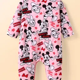 Babyhug Disney Interlock Knit Full Sleeves Footed Sleep Suits with Minnie Mouse Graphics Pack of 2 - Pink & White image 5