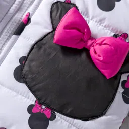 Babyhug Disney Woven Full Sleeves Hooded Winter Jacket With Minnie Mouse Print & Ear Bow Applique - White image 5