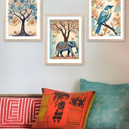 Kotart Beige & Blue 3 Pieces Wooden Birds and Animals Wall Arts-picture-33