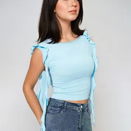 kotty Casual Regular Sleeves Solid Women Blue Top image 4