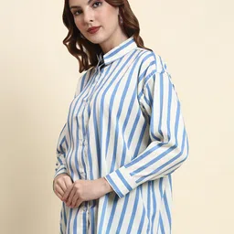 ekasya Women Regular Fit Striped Spread Collar Casual Shirt image 3
