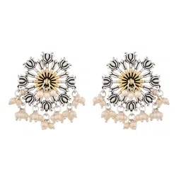 Voylla Silver Qasbah Padma Oxidised Two Tone Stud Earrings image 4