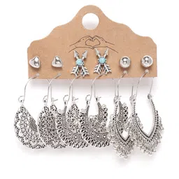 Jewels Galaxy Set of 6 Oxidised Silver-Plated Earrings image 1