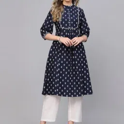 Skylee Navy Printed A Line Kurta-image-14