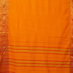 Unnati Silks Orange & Golden Cotton Woven Saree With Unstitched Blouse image 4