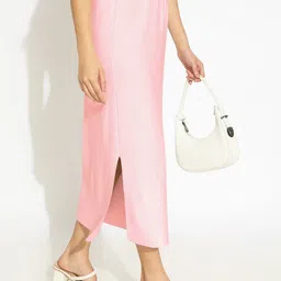 SHOWOFF Women Knit Pink Straight Midi Skirt-image-47