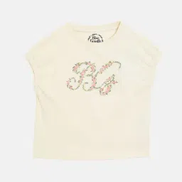 Blue Giraffe Girls Cream Cotton Embredred T-Shirt-picture-23