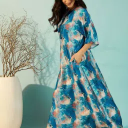 The Kaftan Company Blue Printed Nighty image 4