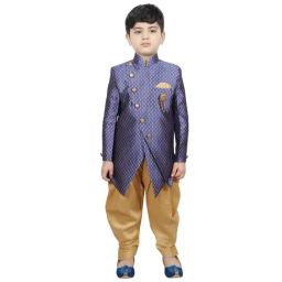 SG Yuvraj Kids Navy & Brown Printed Sherwani with Pyjama-picture-34