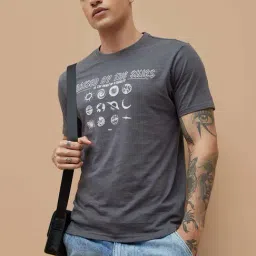 Forca By Lifestyle Charcoal Cotton Regular Fit Printed T-Shirt-picture-13