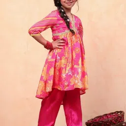 Biba Girls Pink Printed Kurta set image 4