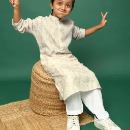 Sanwara Kids Beige Cotton Printed Kurta With Pants Set image 4