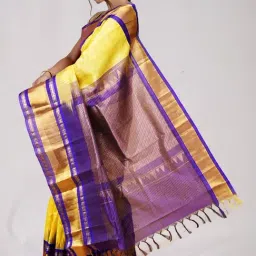 Unnati Silks Yellow & Purple Silk Printed Saree With Unstitched Blouse-image-21