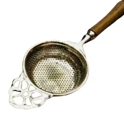 Ambi Pure Brass Punched Flower Medium Sized Tea Strainer - Steel Matte Finish With Wooden Handle image 4