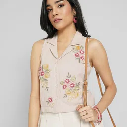 AKKRITI BY PANTALOONS Floral Embroidered Cotton Top-image-84