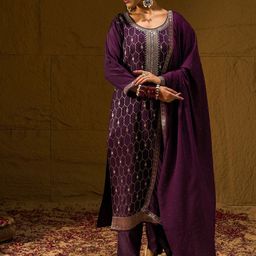 Indo Era Geometric Embroidered Straight Kurta With Trousers & Dupatta-picture-23