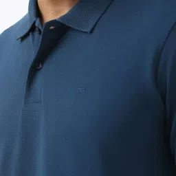 Peter England Navy Cotton Regular fit Solid Casual Polo T-Shirt image 4