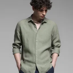 Jack & Jones Green Linen Regular Fit Texture Shirts image 4