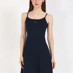 TOMMY HILFIGER Navy Cotton Solid Sleeveless Mini Dress-picture-11