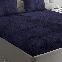 Monte Carlo Blue Solid 260 TC King Bedsheet With 2 Pillow Covers 267 GSM-picture-31