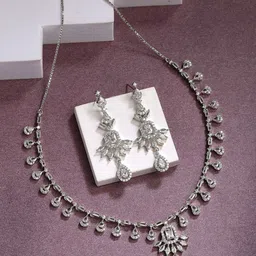 Sukkhi Rhodium-Plated American Diamond Studded Choker Necklace And Earrings-picture-38