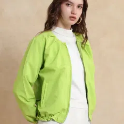 RAREISM Green Crepe Solid Long Sleeves Jacket image 3
