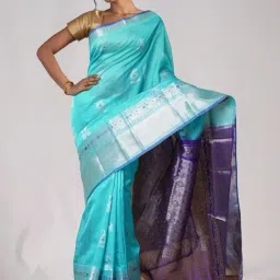 Unnati Silks Sky Blue Silk Printed Saree With Unstitched Blouse-image-31