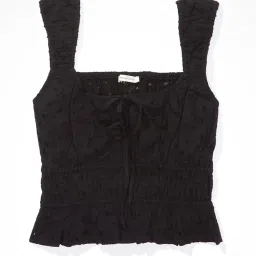 American Eagle Black Cotton Regular Fit Embroidered Top image 4