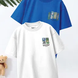 BAESD Boys Pack of 2 Graphic Printed Round Neck Oversized Cotton T-shirts-picture-35
