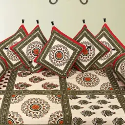 Living Roots Printed Red 300 TC Cotton Single Diwan - Set of 8-picture-10